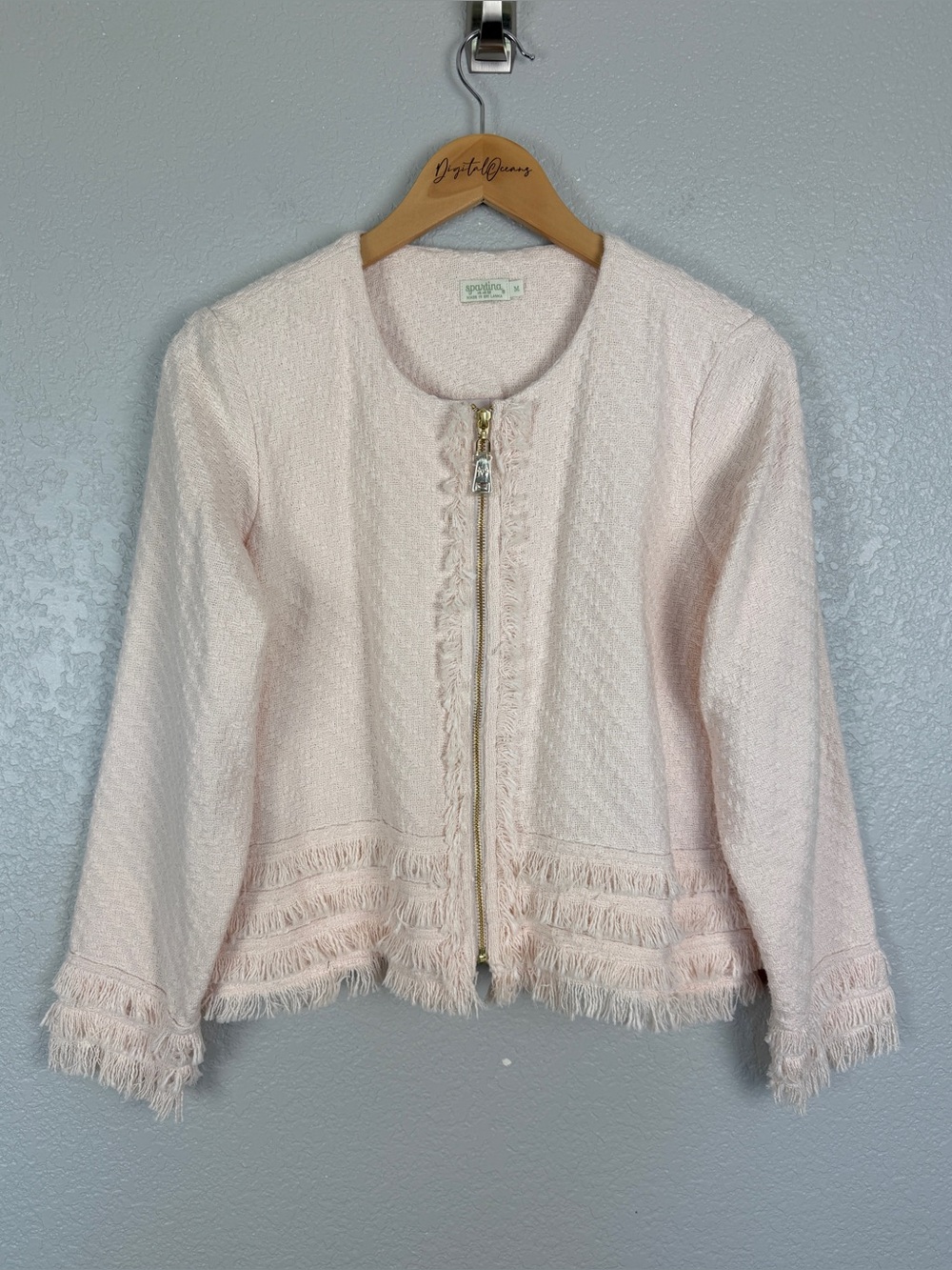 Spartina 449 Harper Tweed Fringe Champagne Jacket NWT Medium Resort Quiet Luxury - Picture 3 of 14